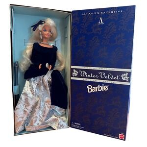 Mattel Winter Velvet Barbie Doll Blue NIB 1995 Special Edition Avon 15571